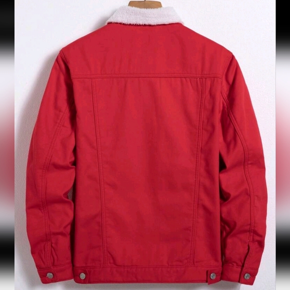 NEW! RED DENIM SHEARLING COLLAR JACKET SIZE S SHEIN - Picture 3 of 4